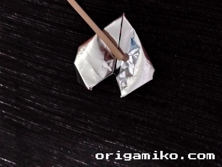 Gum wrapper Origami heart step 5 b