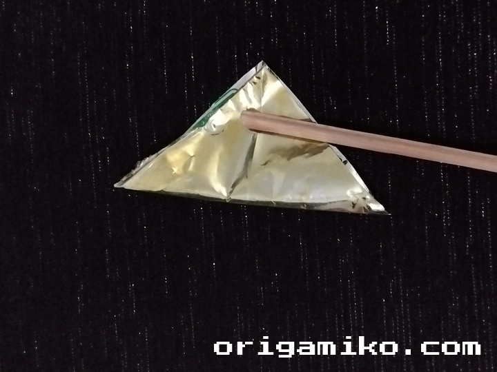 Gum wrapper origami crane step 2 b