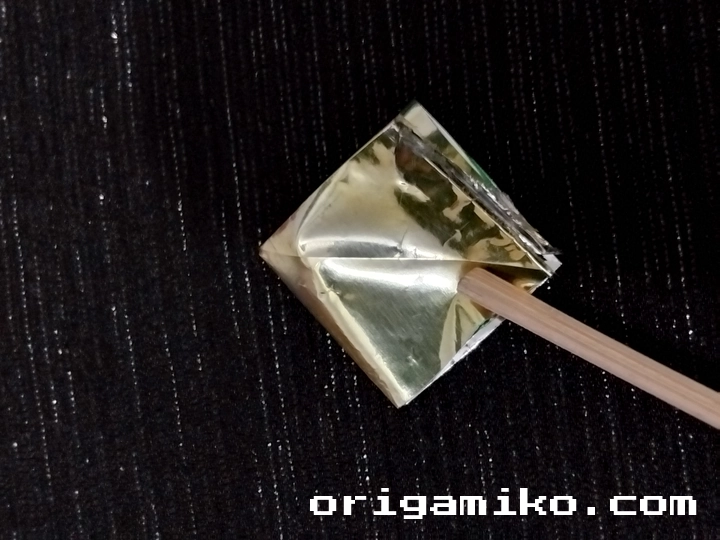 Gum wrapper origami crane step 3 a