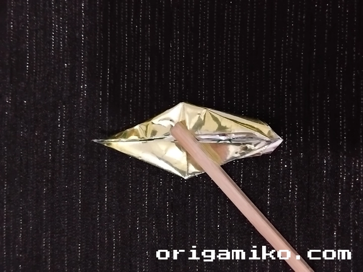 Gum wrapper origami crane step 3 c
