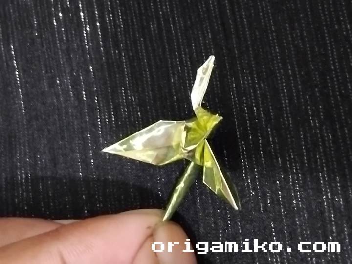 Gum wrapper origami crane step 6 c