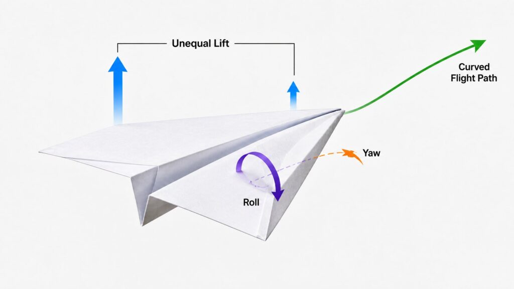 Why a Paper Airplane Curves to One Side