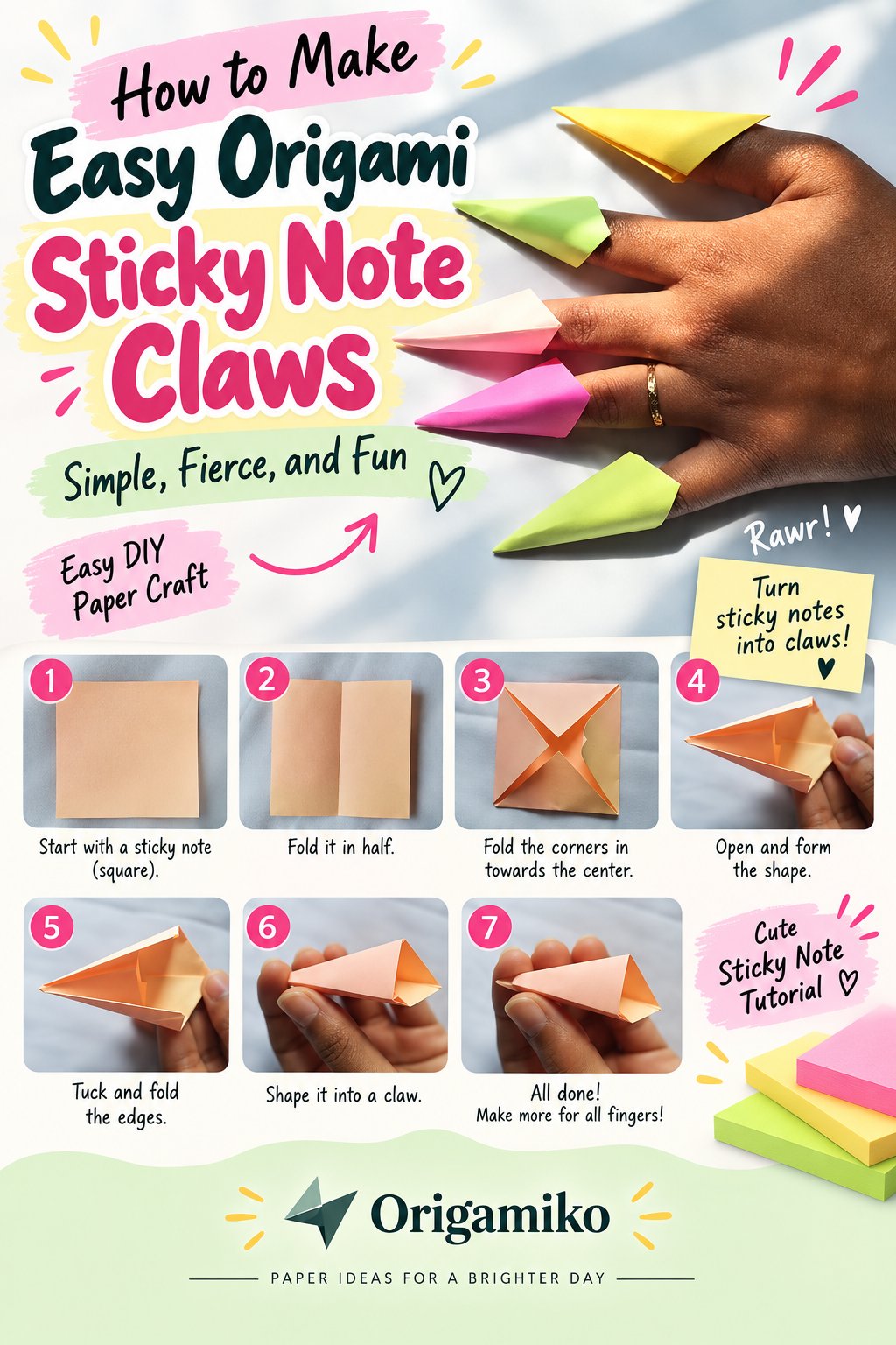 how to make Sticky Note claws Origami
